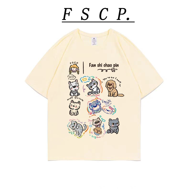 【FSCP.】卡通猫狗！纯棉短袖重磅卡通印花潮流百搭T恤