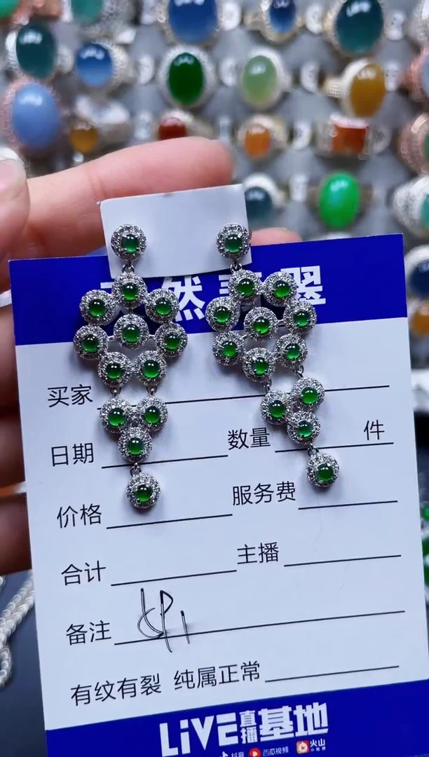银S925镶嵌翡翠耳饰591