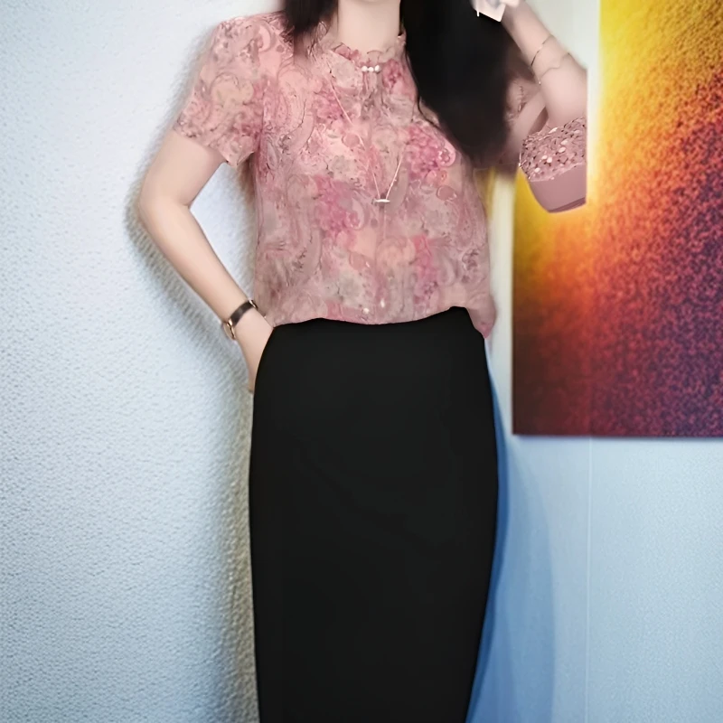 2025夏季新款减龄显瘦气质时尚印花中长款假两件连衣裙M-4XL