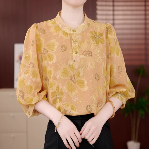 风染金蕊杭州专柜2025夏季新款衬衫女士淡雅清新减龄百搭ja147