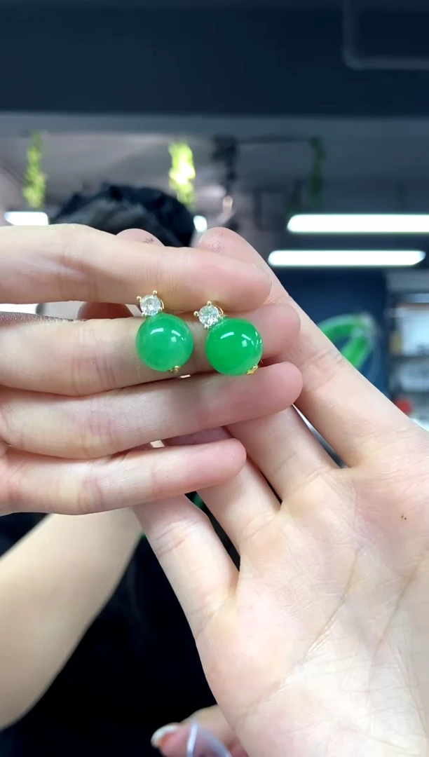 银S925镶嵌翡翠耳饰多样性发其一颜色微差