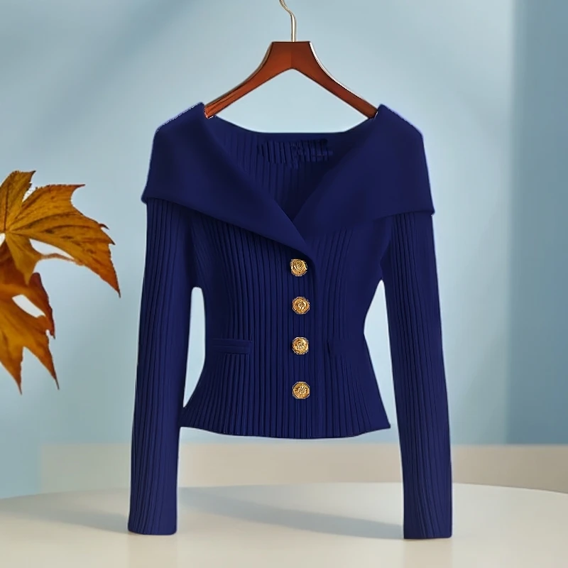 早秋韩系慵懒风独特别致气质上衣高级感超好看百搭蓝色针织衫女