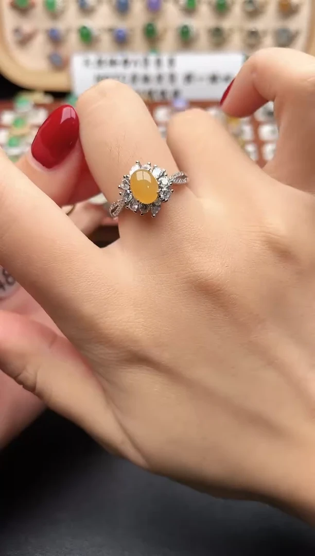 银S925镶嵌戒指翡翠一物一证一礼盒