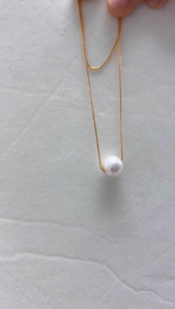 淡水珍珠18K金镶嵌吊坠(赠链)木*芯11-12路路通