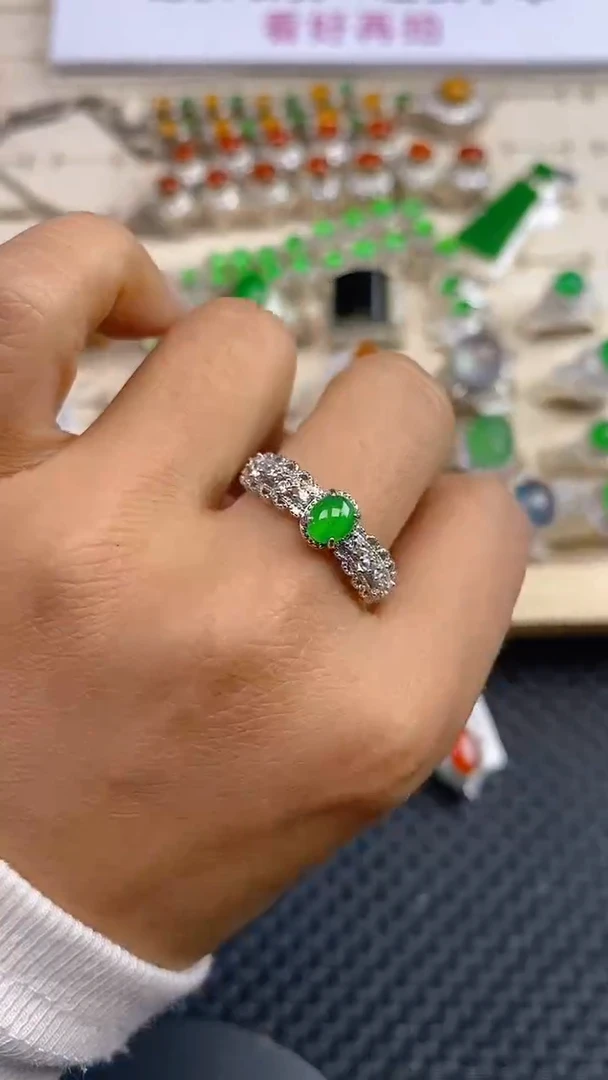 定制翡翠银S925镶嵌天然翡翠蛋面1991