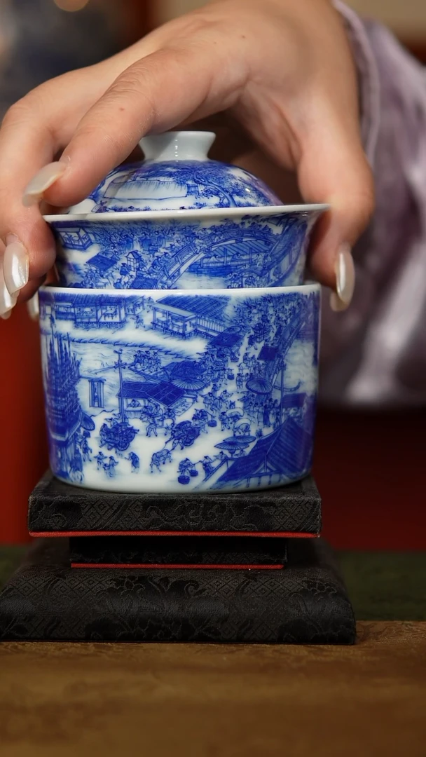 摆件清明山河图杯+姑苏盖碗