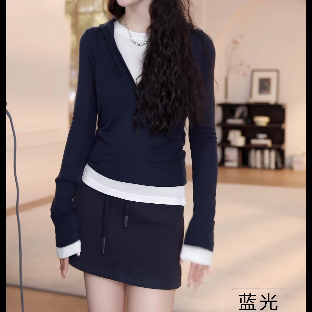 2025春夏假两件叠穿长袖T恤衫上衣帽衫LK2501840