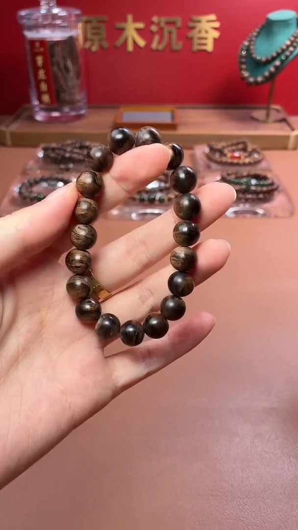 沉香手串沉水越南芽庄白棋爆满瘿子瘤疤10单圈