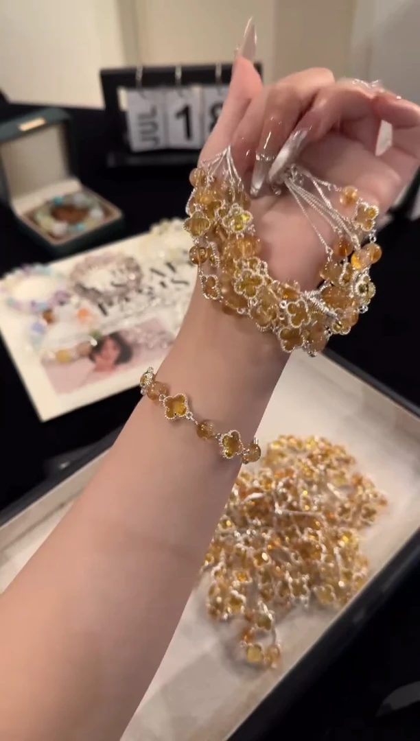 水晶手链合金黄塔晶四叶草x2109