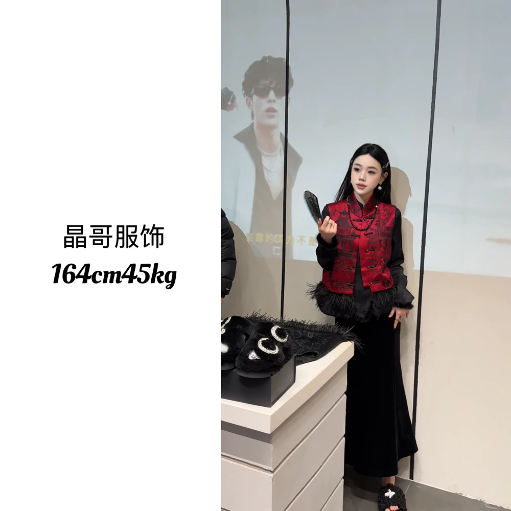 新款【江南烟雨】新中式显瘦网红时尚百搭黑色秋冬马甲