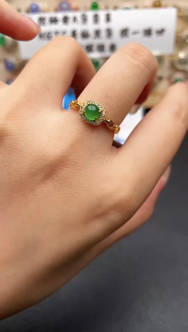 银S925镶嵌戒指翡翠一物一证一礼盒