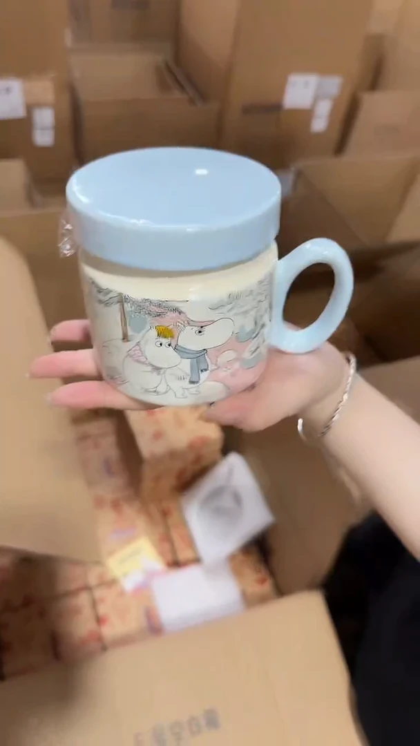 瓷瓷片姆明冬雪盖杯(含茶滤)