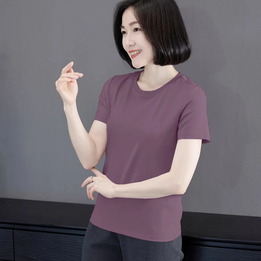 洋气休闲女士2025新款夏季宽松大码短袖时尚潮流圆领通勤上衣T恤
