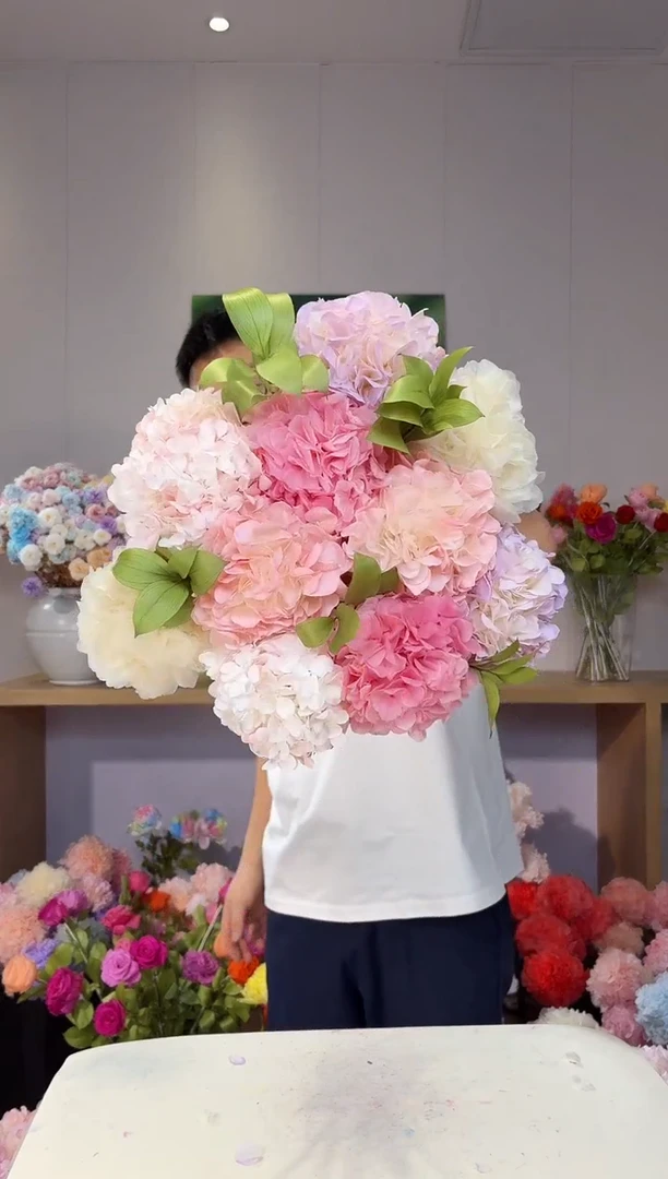 永生大叶绣球10枝(白2/渐变粉2/玫粉2/渐变紫2/草莓2)+5枝小橘叶