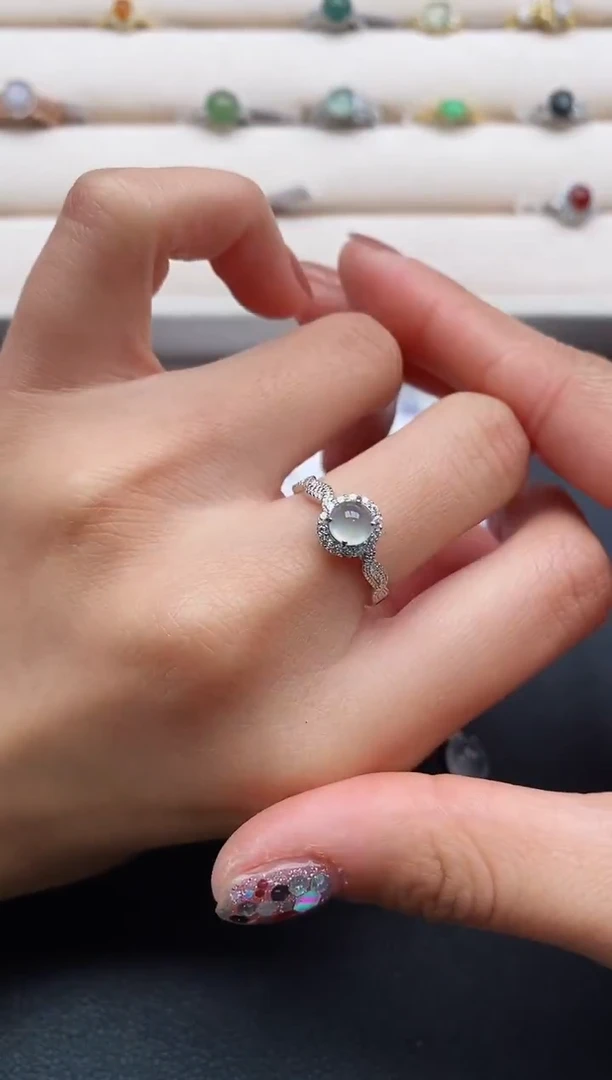 银S925镶嵌戒指翡翠6666666+6