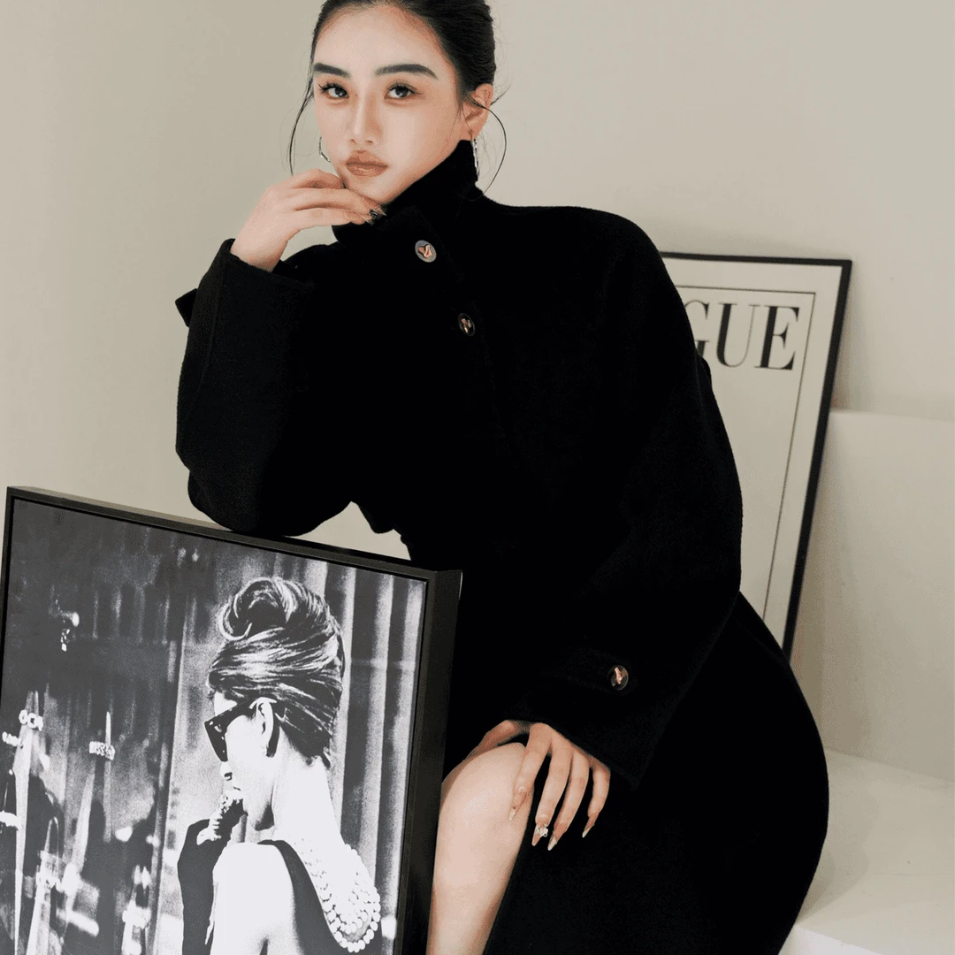 【红豆专属】100羊毛双面呢大衣长款显瘦保暖巨好看气质加厚红色