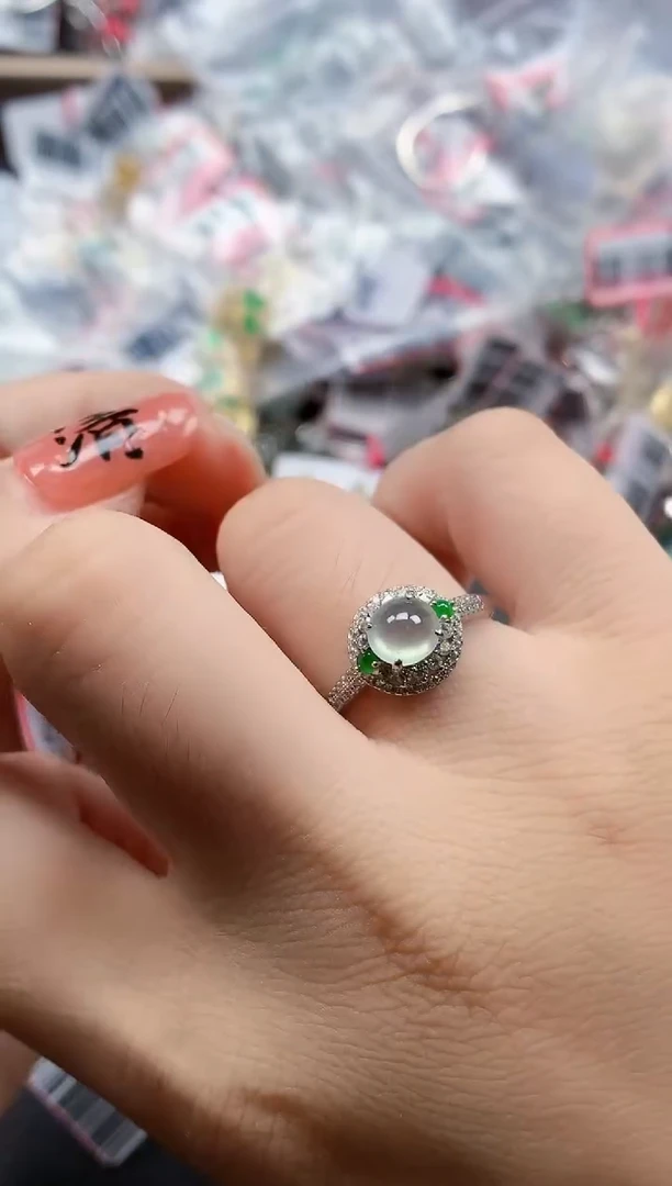 银S925镶嵌戒指翡翠天然A货缅甸翡翠