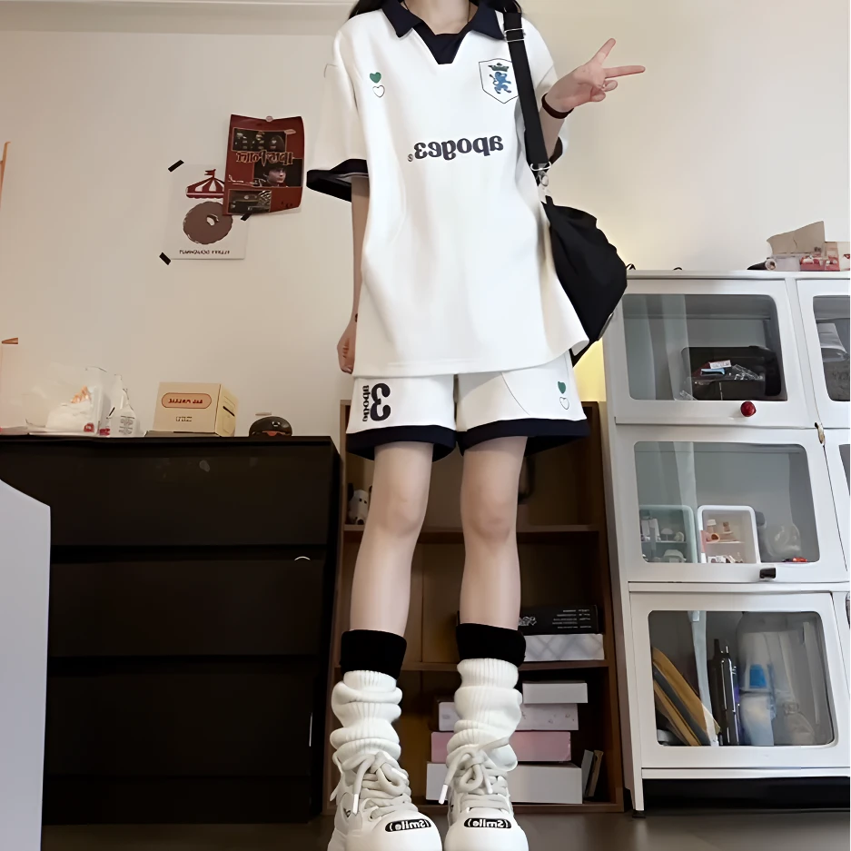 女童休闲运动套装夏季2025新款6-12岁学院风POLO衫短裤休闲两件套