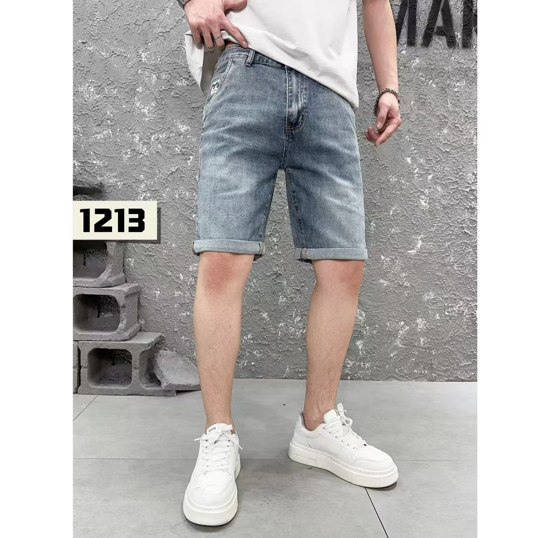 【双工艺重工水洗牛仔裤】夏新款复古直筒斜插口袋弹力五分裤-1213