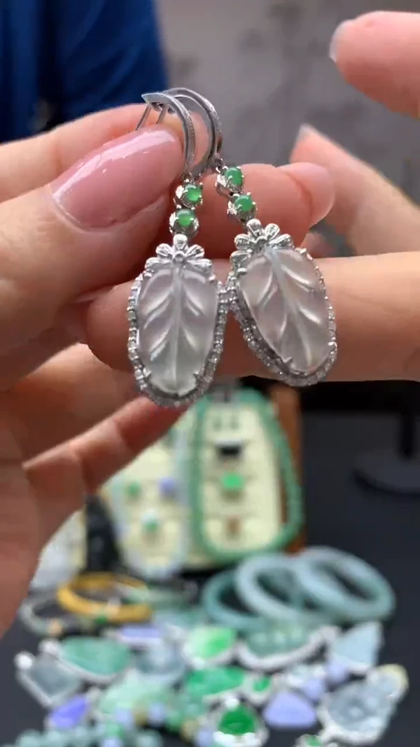 【闪购商品】翡翠耳饰18K金镶嵌6-天然翡翠