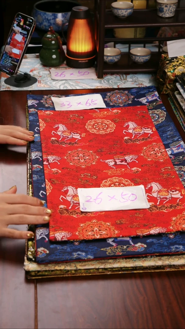 【小马宝相花蓝红双面】中国风干泡织锦茶席33*65