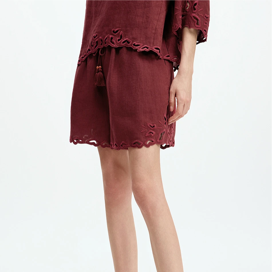 【漾25系列】朗姿2025年夏季新款气质设计感法式独特白色休闲短裤