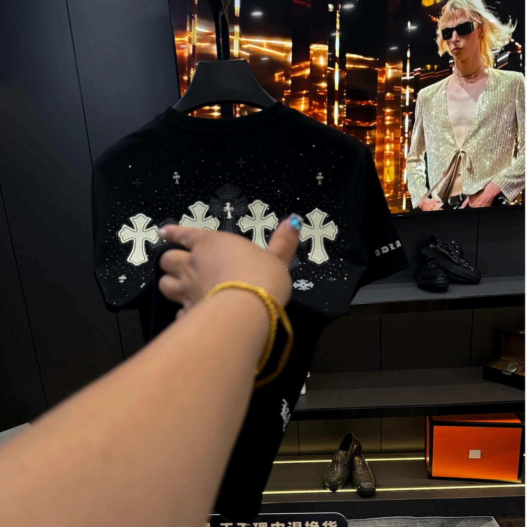 【116】欧洲站时尚百搭日常流行轻奢圆领烫钻圆领舒适情侣短袖T恤