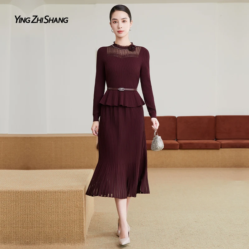 赢智尚2026春季新款酒红针织套装女荷叶边领口珍珠点缀ZA-ZZ00498