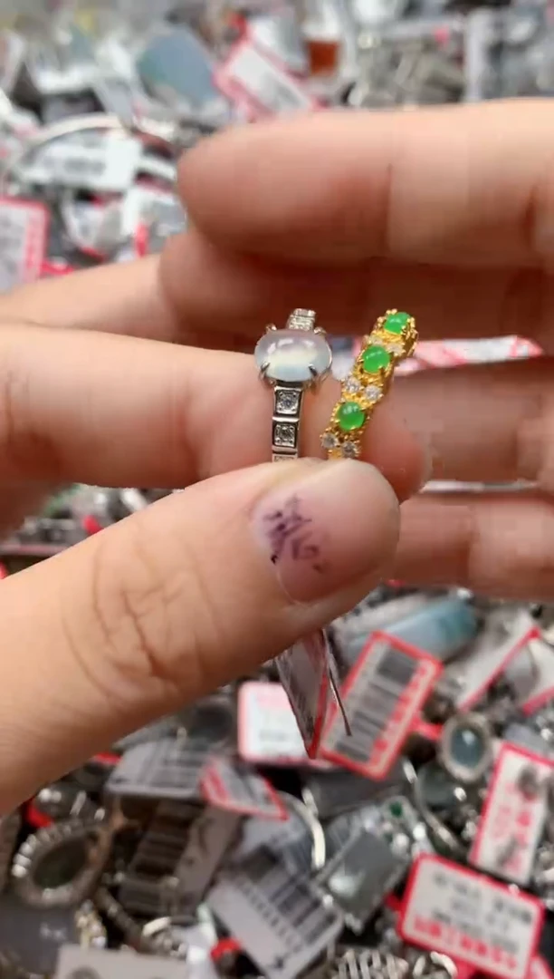 银S925镶嵌戒指翡翠天然A货缅甸翡翠