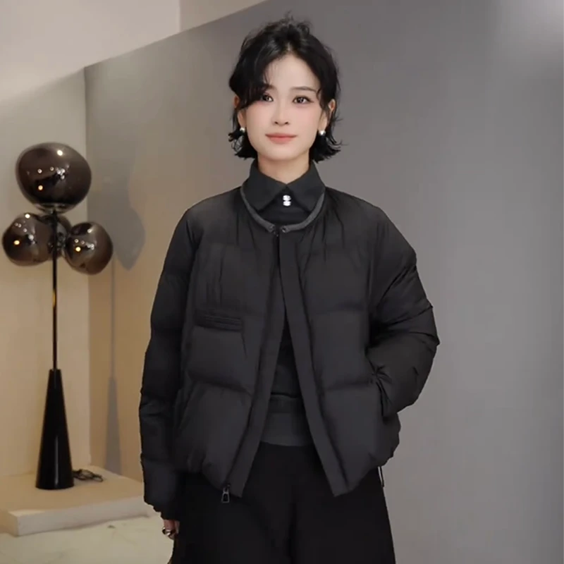 短款圆领羽绒服女2025冬季新款宽松显瘦百搭保暖小个子白鸭绒外套