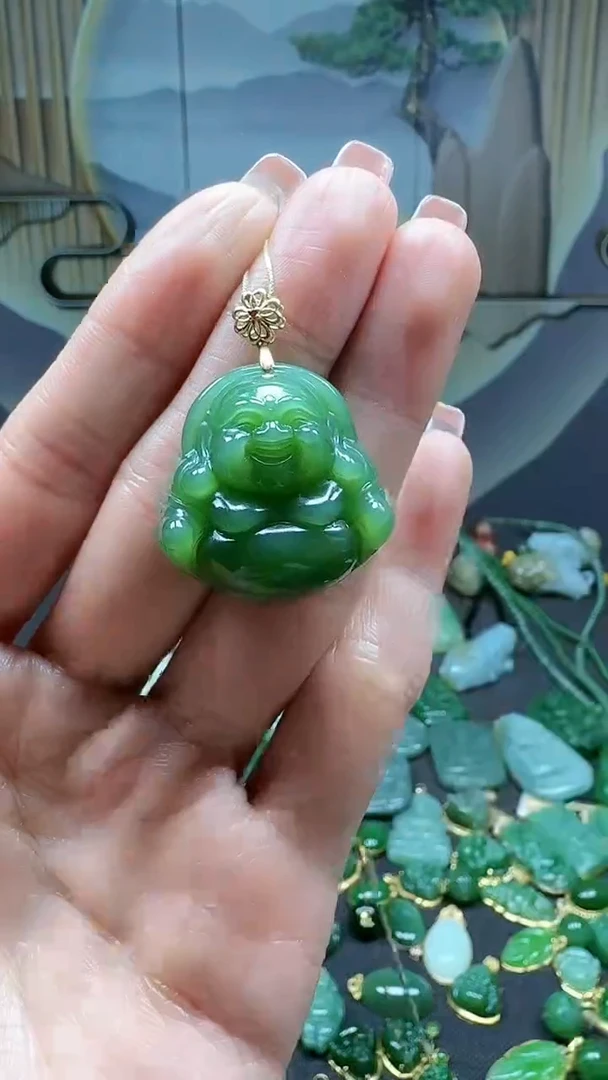 【闪购商品】和田玉挂件18K金镶嵌1