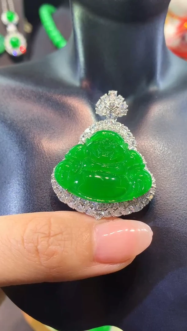 翡翠18K金镶嵌吊坠(不含链)佛公