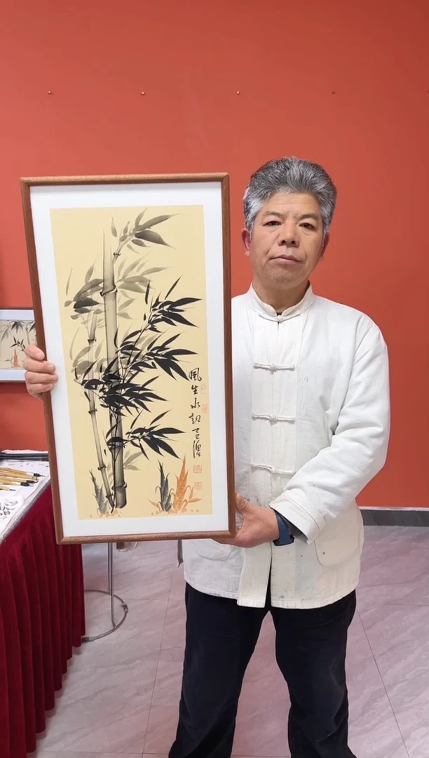 书法张富民手绘作品/风生水起//古宣（乌檀木外框）35*70cm左右