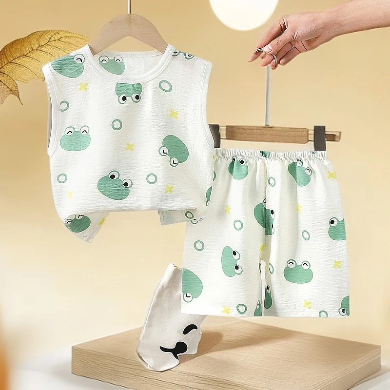 背心套装夏季女童短裤睡衣宝宝韩版男童无袖童装短裤休闲睡裤