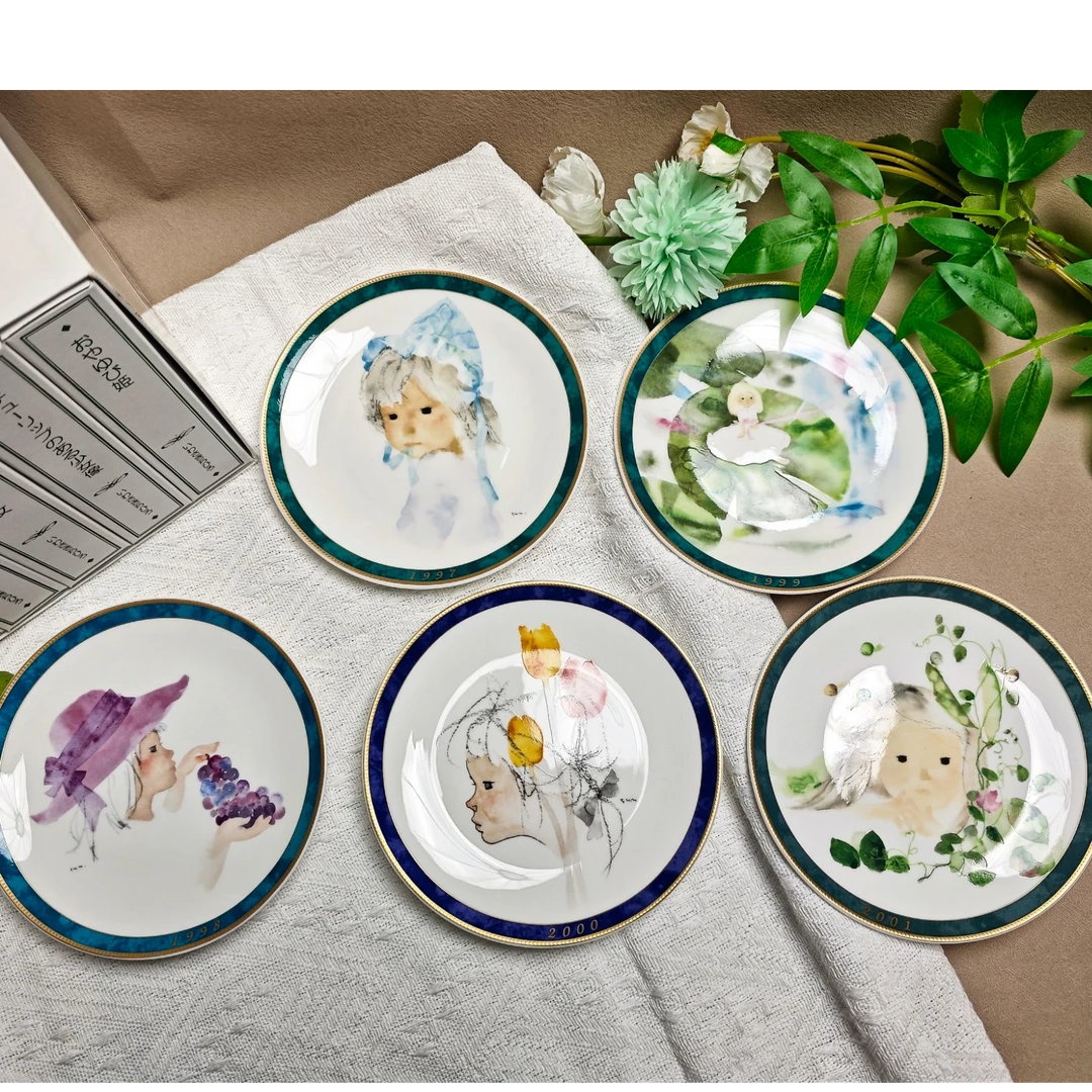 日本NARUMI鸣海岩崎知弘1997/2001年水彩画骨瓷釉中彩纪念创意盘