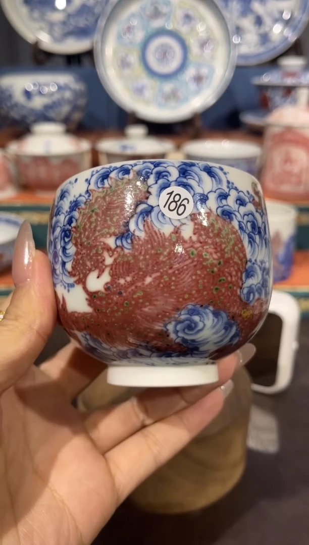 酉*186青花釉里红杯ff120瑕不退