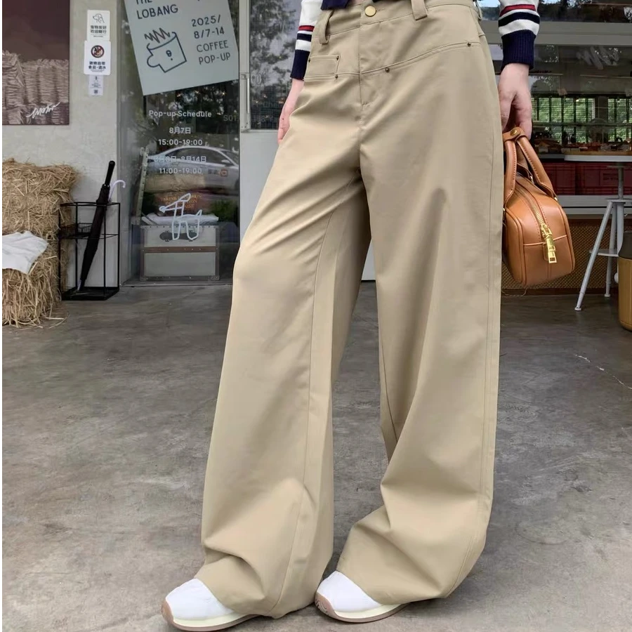 （现货）设计感慵懒风2025秋季新款直筒休闲裤女复古百搭阔腿裤子女