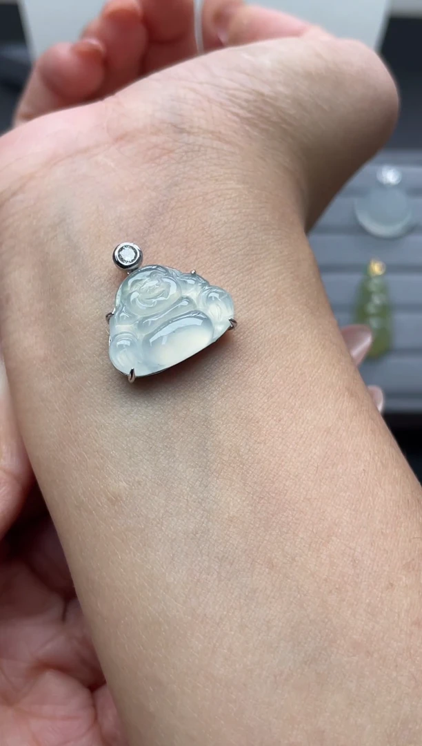 颈饰银S925镶嵌翡翠(4号链接)纯天然A货缅甸翡翠佛公吊坠