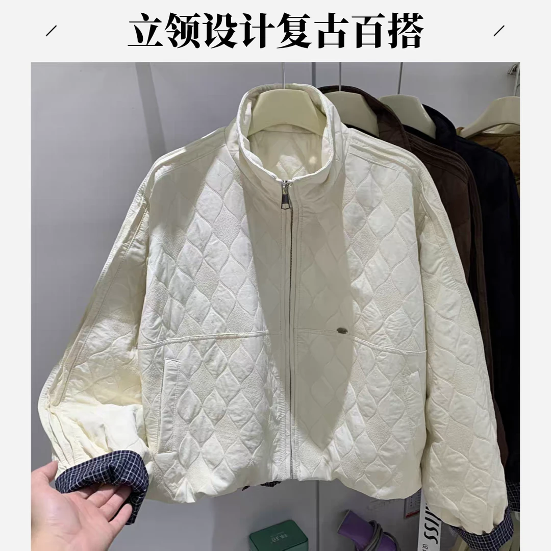 加厚格子秋冬长袖休闲风复古短外套立领女网红宽松