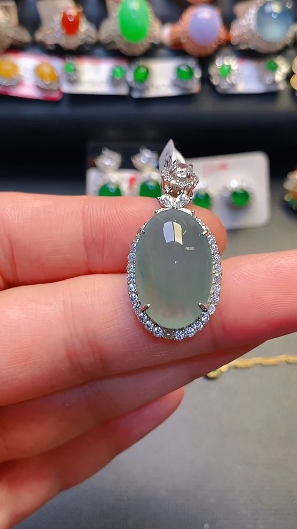 银S925镶嵌翡翠耳饰天然