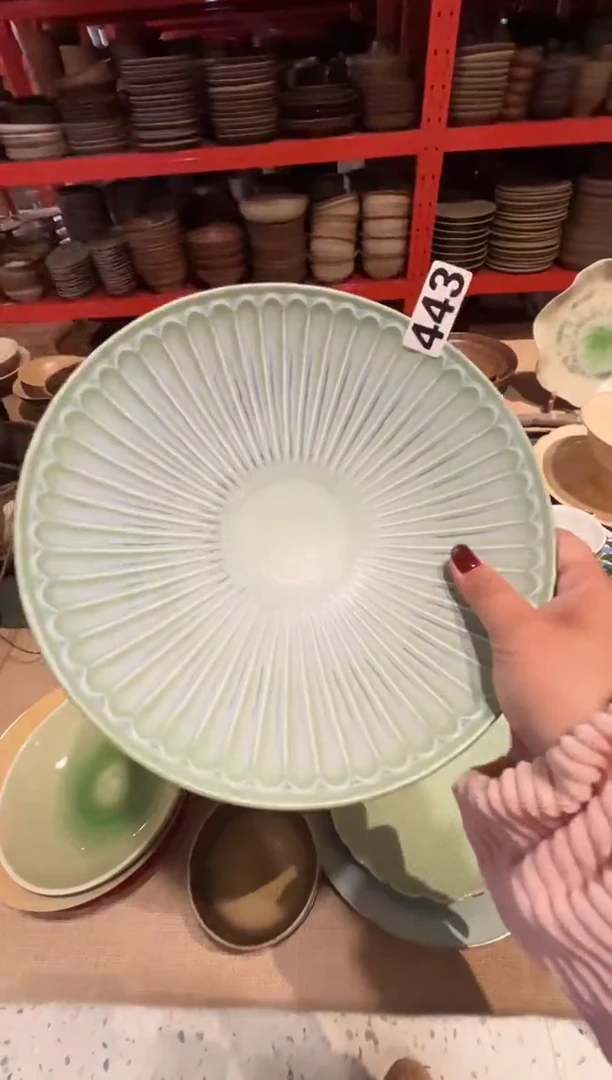 瓷片你****点443绿色莲花盘