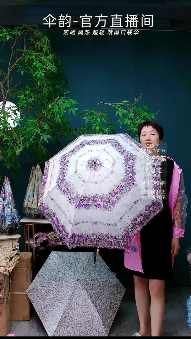 24123 紫色二折碎花伞