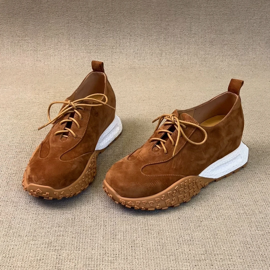 RubyL/7cm休闲通勤运动风系带拼接舒适百搭圆头深口厚底单鞋女款