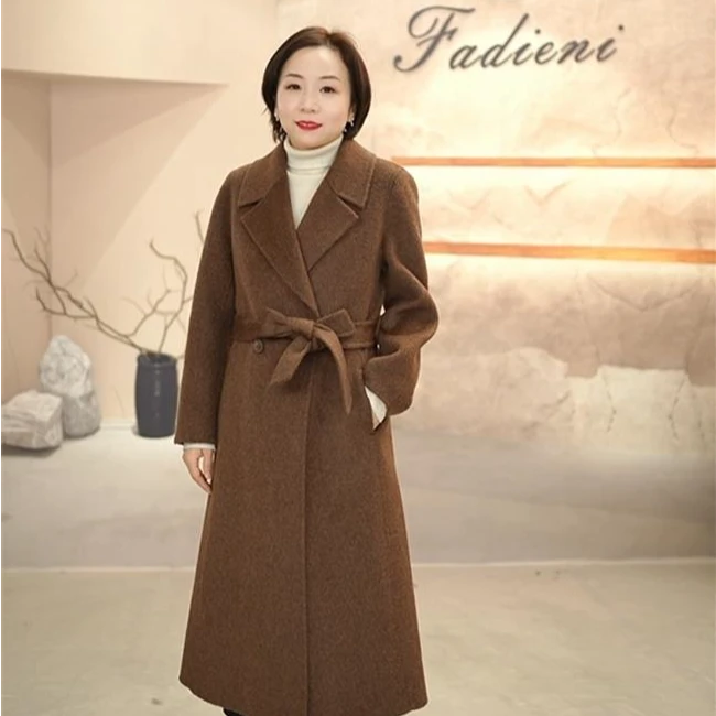 888【牦牛绒&骆驼绒】长款双面毛呢外套2025冬季新款显瘦西装领大衣