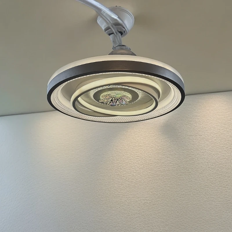 2025新款水晶语音隐形风扇灯吊扇灯家用餐厅卧室客厅灯带遥控