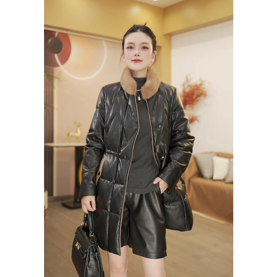 【楠楠】海宁诗恩娜新款水貂毛领妈妈装冬季保暖轻奢皮鹅绒服女