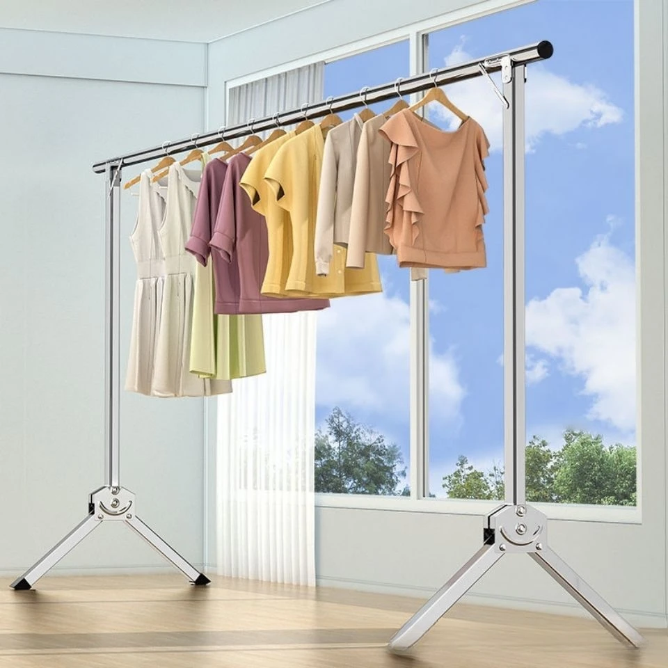 不锈钢单杆晾衣架落地折叠收缩晾衣架晒衣架折叠室内卧室挂衣架