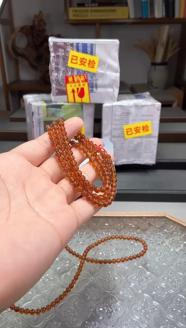 琥珀颈饰未镶嵌5+棕红珀108【多样性发货其中一条】