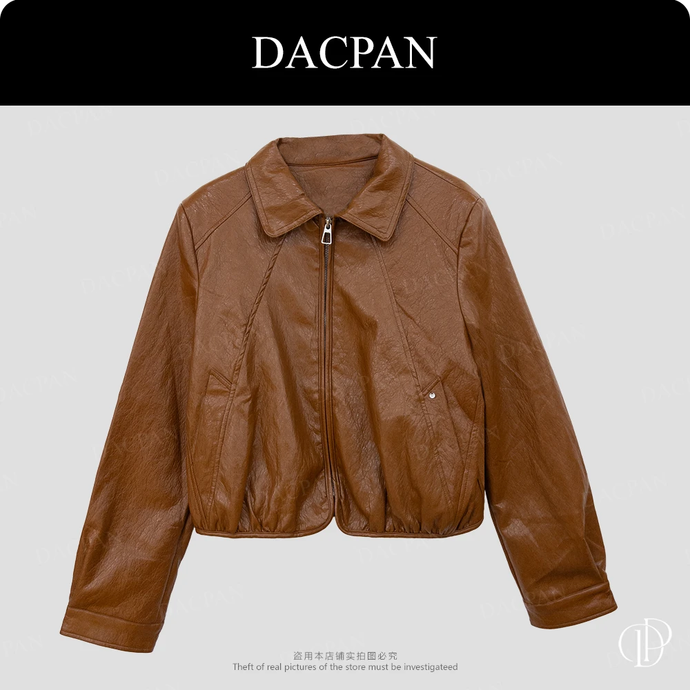 DACPAN- “波士顿大道”翻领拉链短款皮外套 2025/盼·PP 2688