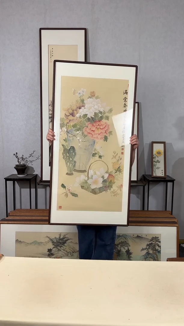 国画手绘*满堂春*62*122cm带框发货